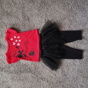 Disney Baby Minnie Mouse Hearts T-Shirt Mesh Tutu Leggings 3-6M Outfit 2-Pc Set